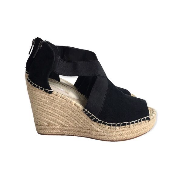 🔃Kenneth Cole Black Suede Espadrille Wedge Sandals - Picture 3 of 7